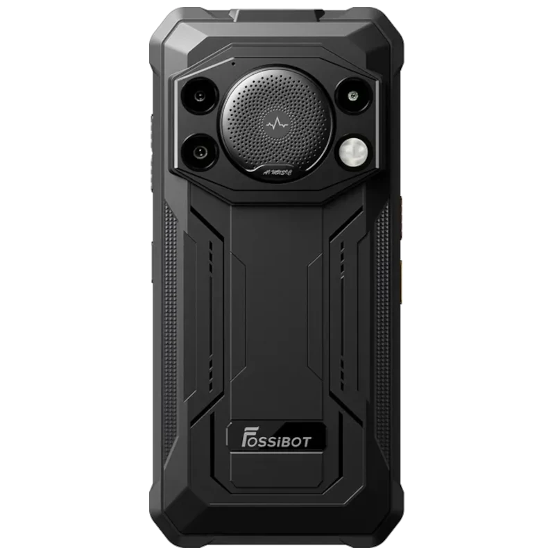 Fossibot F110L negro resistente, carcasa robusta con gran altavoz central 128 dB, cámara trasera triple con flash, diseño rugerizado 128GB y 4GB RAM