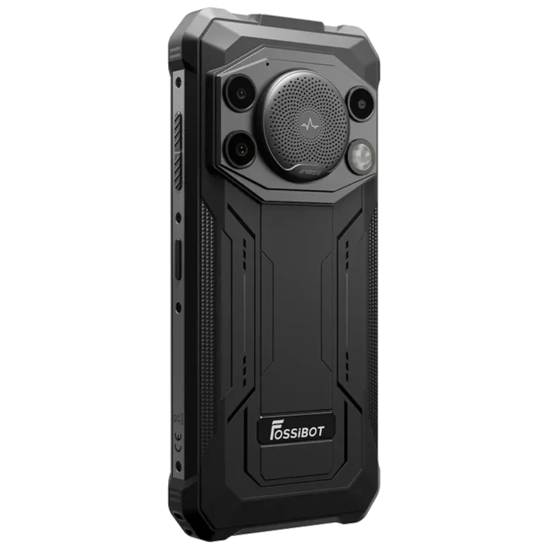 Fossibot F110L negro robusto con gran altavoz frontal 128 dB, doble cámara trasera, linterna lateral, 128GB de almacenamiento y 4GB de RAM Rugged