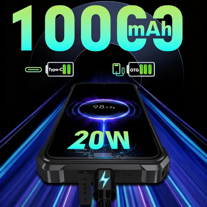 Imagen ilustrativa con capacidad de la batería del Fossibot F110L y su potencia de carga USB-C