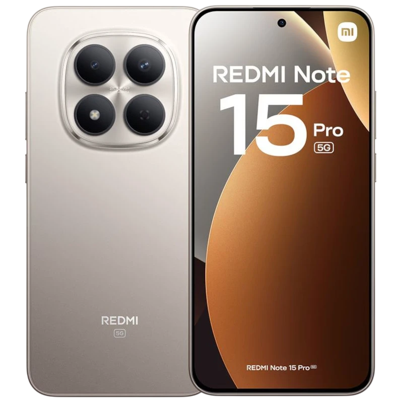 Xiaomi Redmi Note 15 Pro 5G 8Go/256Go Titane - Non Scelle, écran bord à bord avec poinçon central, dos titane mat, module photo carré avec 4 objectifs noirs