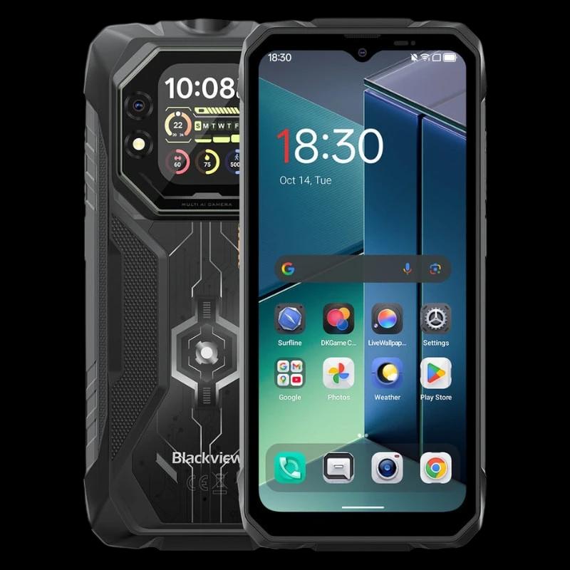 Blackview Rock 1 negro robusto con pantalla principal y secundaria de 2,01 pulgadas, cuerpo reforzado, cámaras traseras múltiples y diseño antideslizante