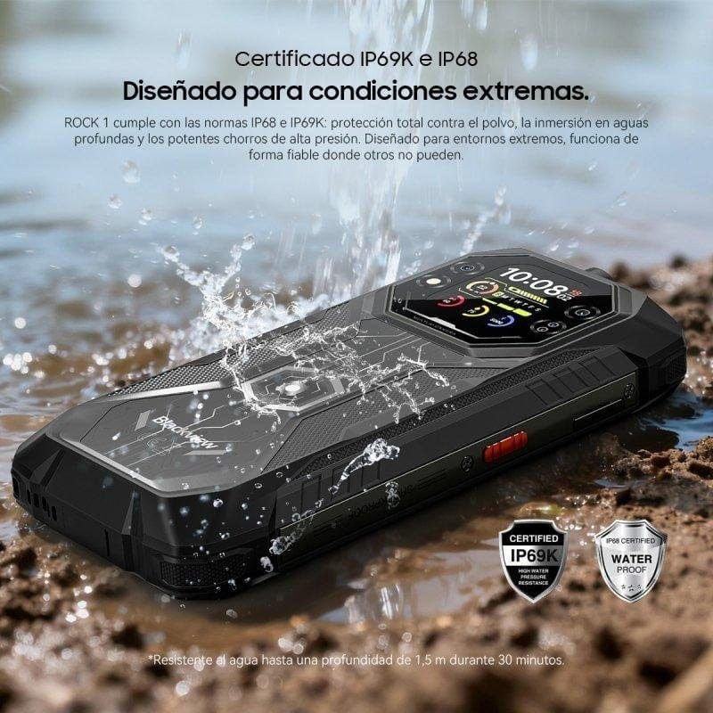 Blackview Rock 1 256GB con pantalla secundaria 2,01 pulgadas, diseño rugerizado IP69K e IP68, resistente al agua y polvo, batería 15000 mAh, 8 GB RAM