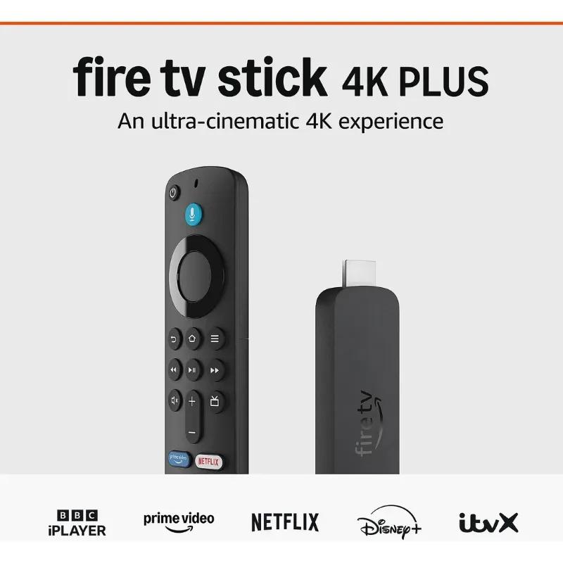Amazon Fire TV Stick 4K Plus con dongle HDMI negro y mando por voz Alexa, botón azul, controles de volumen y apps Netflix, Prime Video y Disney+