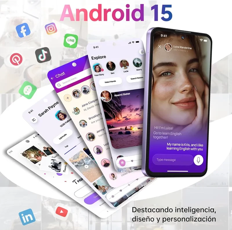 Oukitel C69 negro con pantalla de 7.2 pulgadas, interfaz Android 15, cámara frontal en pantalla y diseño estilizado; almacenamiento 128GB y RAM expandible