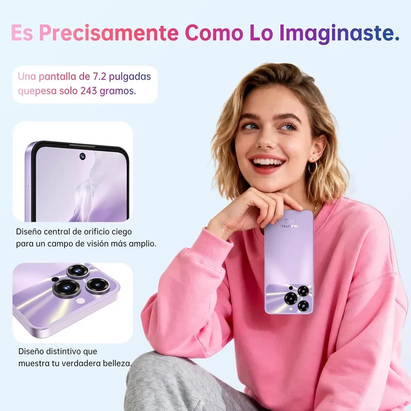 Oukitel C69 negro con pantalla 7.2 pulgadas, diseño con agujero central y triple cámara trasera grande; cuerpo delgado y ligero de 243 g. 128GB y RAM 4GB.