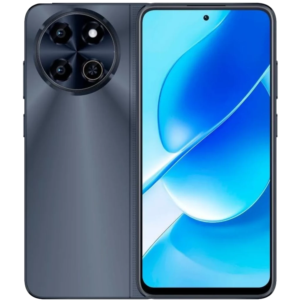 Hotwav Note 18 Pro negro con triple cámara trasera en módulo circular, pantalla 7.2 pulgadas HD+ con orificio central y marcos finos, diseño elegante