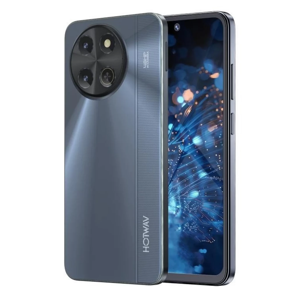 Hotwav Note 18 Pro 128GB negro con gran pantalla 7.2 HD+, cámara trasera triple 50 MP en módulo circular, frontal perforada, borde plano y acabado brillante