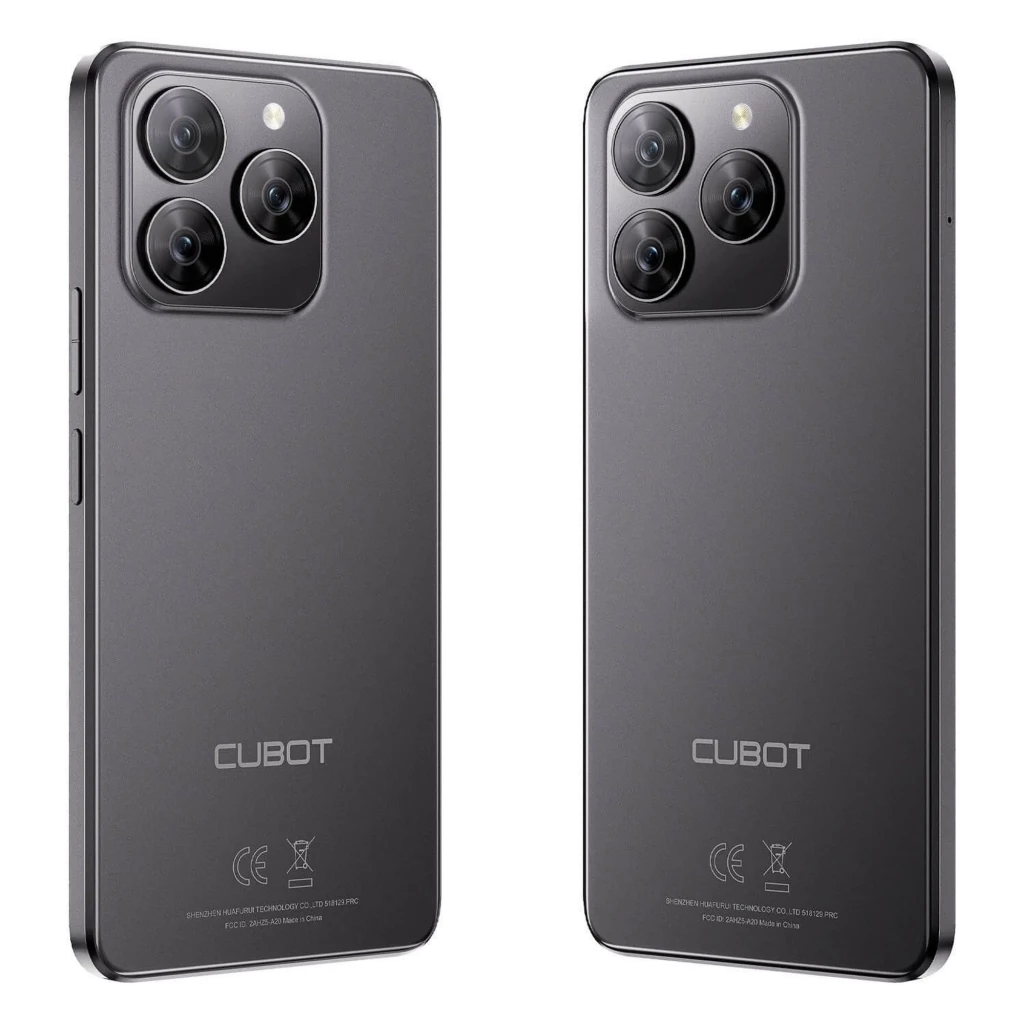 Cubot Note 60 negro con triple cámara trasera en módulo circular, acabado mate, bordes rectos y logo CUBOT; diseño elegante y minimalista
