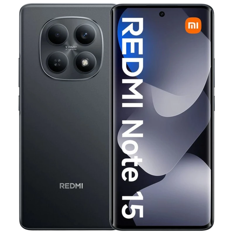 Xiaomi Redmi Note 15 4G 6Go/128Go Noir avec écran bord à bord et poinçon central, dos mat et module photo circulaire triple capteur élégant