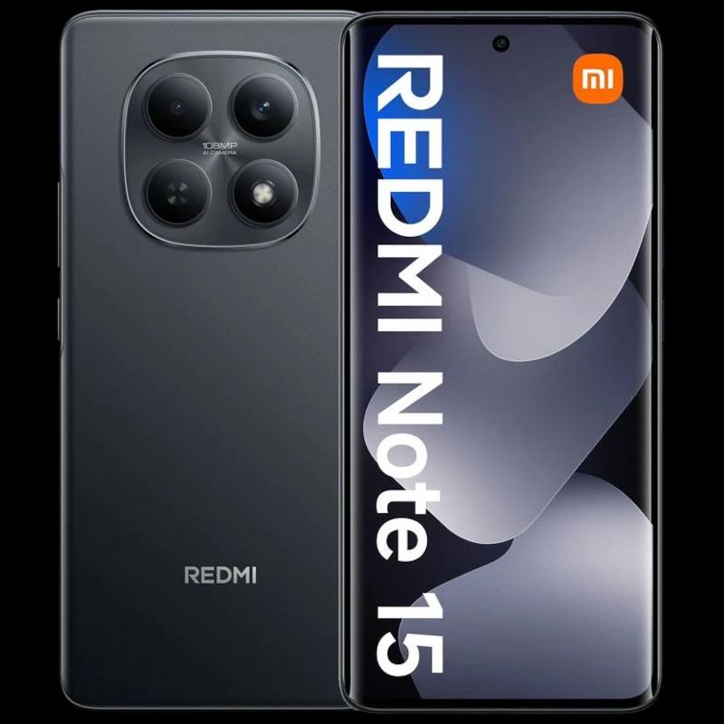 Xiaomi Redmi Note 15 4G 8GB/128GB Preto com tela ampla perfurada e módulo de câmera traseira circular tripla em acabamento fosco elegante