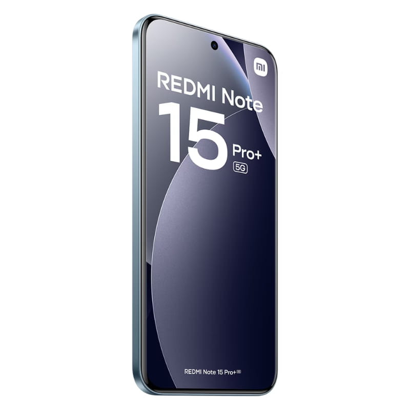 Xiaomi Redmi Note 15 Pro+ 8GB/256GB Azul con pantalla amplia casi sin bordes, cámara frontal en orificio centrado y marco metálico azul brillante 5G