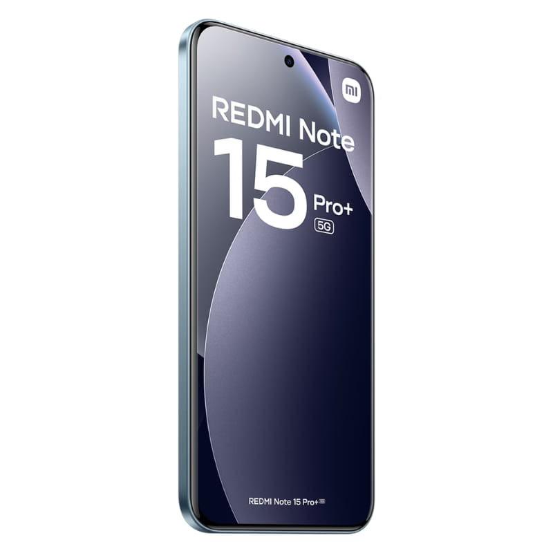Xiaomi Redmi Note 15 Pro+ 8GB/256GB Azul con pantalla amplia casi sin bordes, cámara frontal en orificio centrado y marco metálico azul brillante 5G