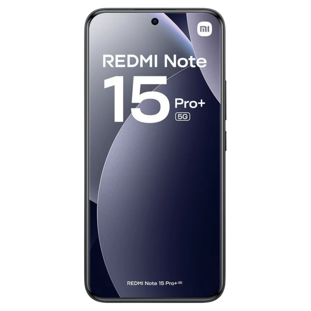 Xiaomi Redmi Note 15 Pro+ 12GB/512GB negro con pantalla frontal completa, biseles finos, agujero central para cámara y logo mi en la esquina superior derecha