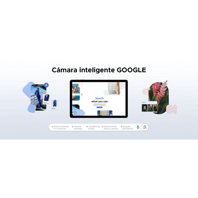 Doogee Tab A9 Pro+ 11 azul com tela ampla, bordas finas e interface Google; imagens e busca visual em destaque, ideal para navegação e multimídia