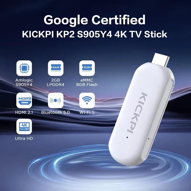 Boîtier TV Android 11 blanc compact Tanix Kickpi KP2, 2 Go RAM 8 Go stockage, avec Chromecast intégré, télécommande et connectique HDMI visible
