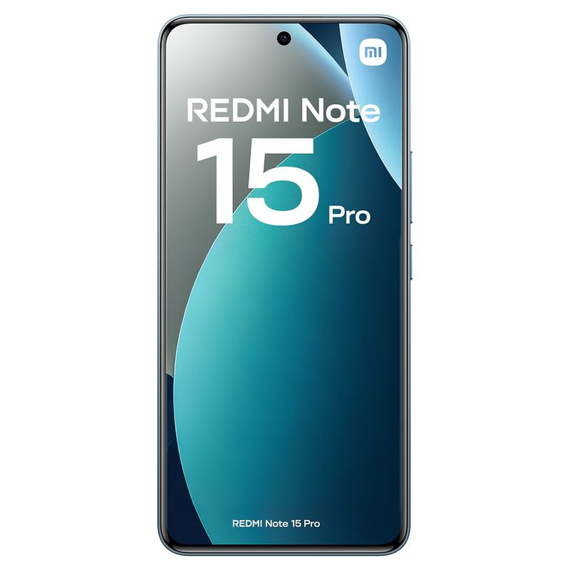 Xiaomi Redmi Note 15 Pro 4G azul com tela cheia quase sem bordas, furo central para câmera frontal e design elegante; 12GB RAM e 256GB armazenamento