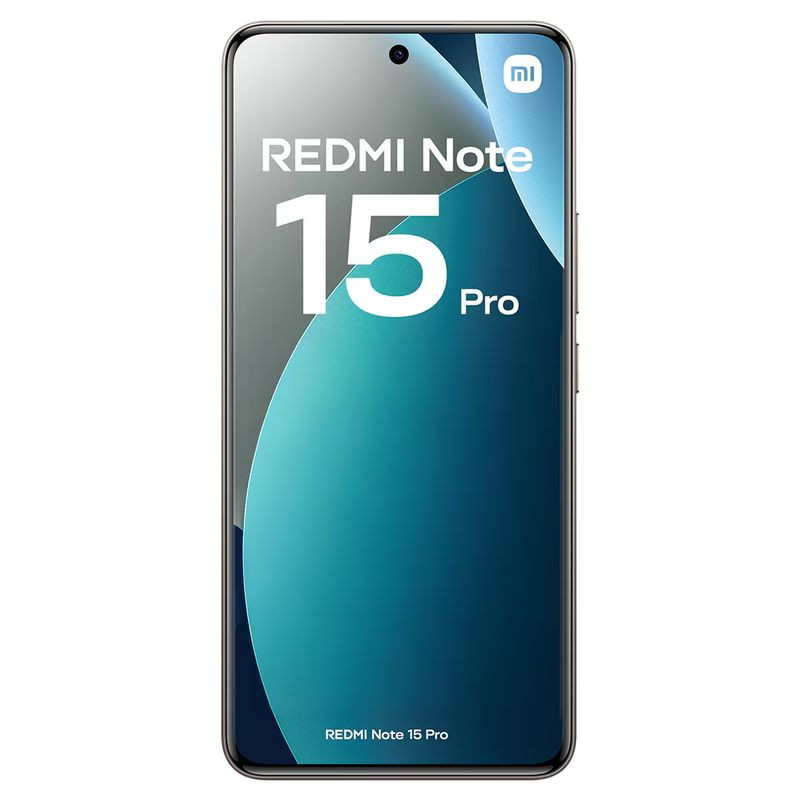 Xiaomi Redmi Note 15 Pro 4G Titâne com tela ampla quase sem bordas, furo central para câmera frontal, 12GB/256GB destacado no visor elegante.