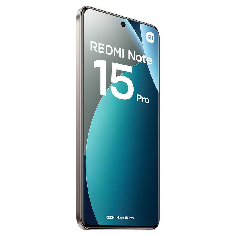Xiaomi Redmi Note 15 Pro 4G 12GB/256GB Titâne com tela quase sem bordas, furo central para câmera frontal e laterais metálicas em tom titânio elegante