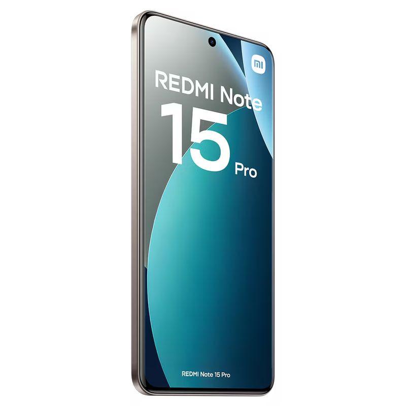 Xiaomi Redmi Note 15 Pro 4G 12GB/256GB Titâne com tela quase sem bordas, furo central para câmera frontal e laterais metálicas em tom titânio elegante