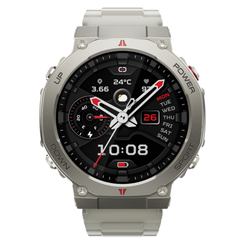 Black Shark GS3 Ultra Argent GPS robuste niveau militaire, boîtier argenté, lunette noire, grand écran rond avec multiples cadrans et boutons UP DOWN POWER