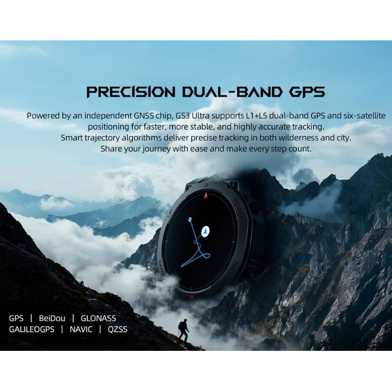 Black Shark GS3 Ultra Argent GPS avec écran circulaire noir, lunette argentée, suivi précis double bande, design robuste niveau militaire pour aventuriers