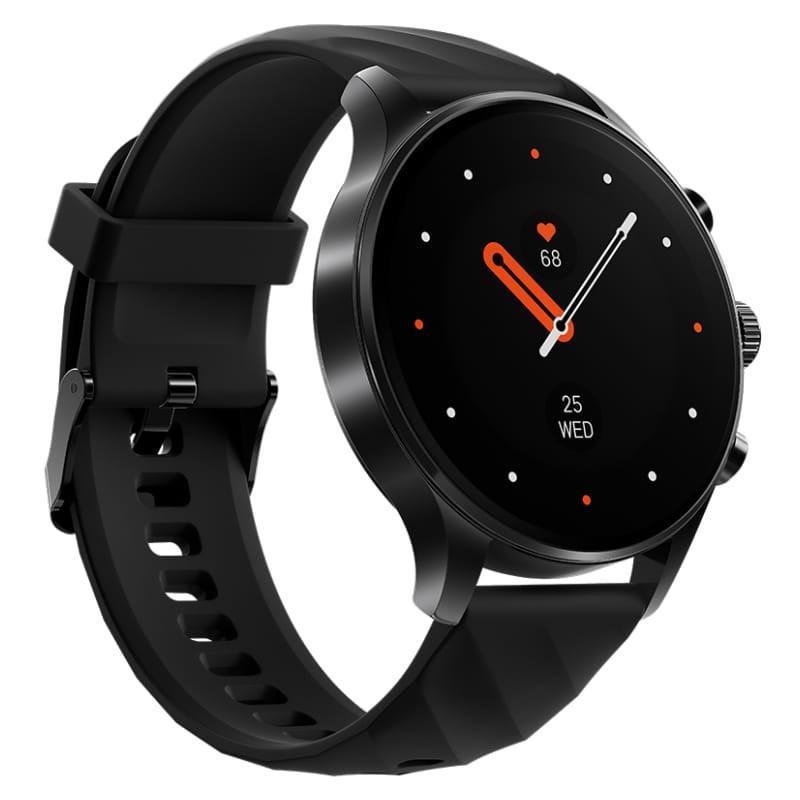 Black Shark S3 Classic negro con caja redonda metálica, pantalla AMOLED 1,43 pulgadas, correa de silicona negra y esfera minimalista con indicadores naranjas