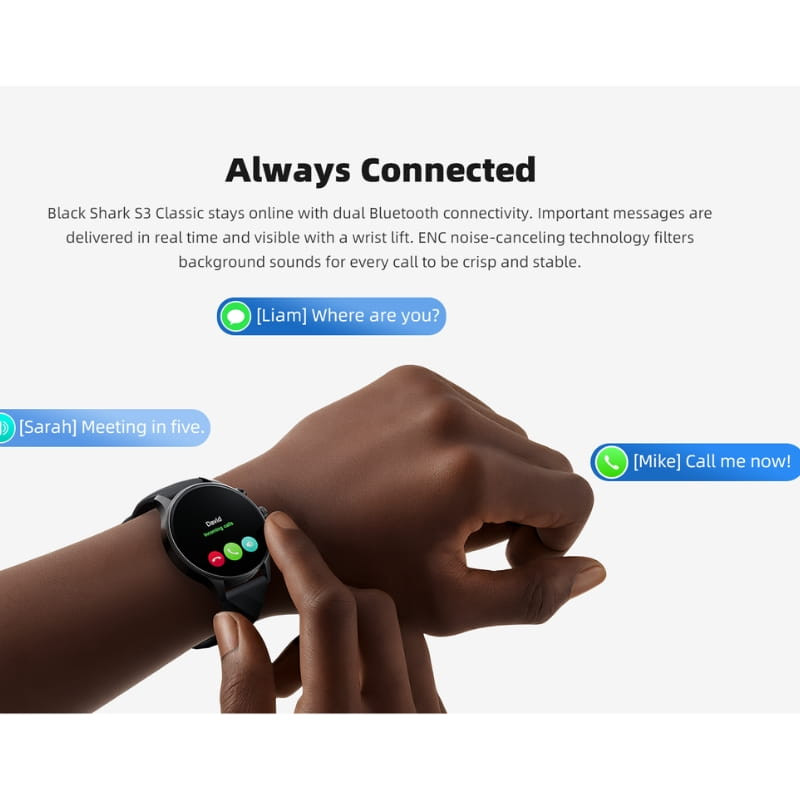 Black Shark S3 Classic Negro con pantalla AMOLED 1,43 pulgadas. Notificaciones en tiempo real, llamadas Bluetooth y filtro de ruido ENC en cada llamada