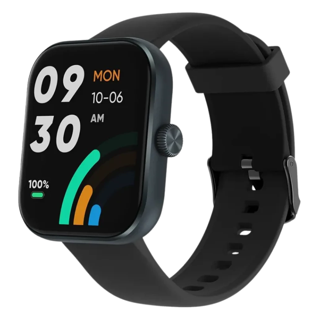 Black Shark GTS Negro con pantalla rectangular a color, correa de silicona negra, corona lateral, indicadores de hora y batería, diseño resistente 3 ATM