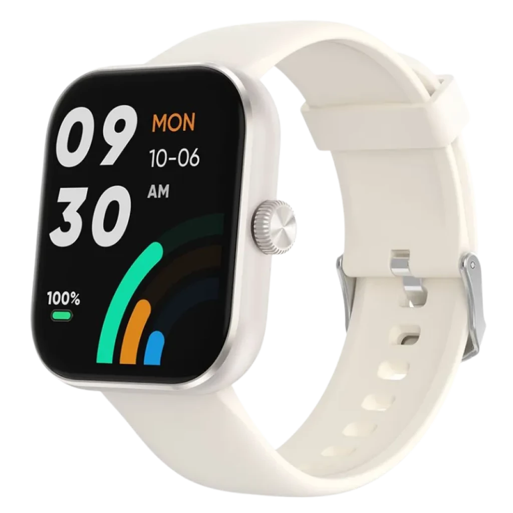 Black Shark GTS Plata con pantalla AMOLED 1,85 pulgadas, bisel metálico cuadrado, correa de silicona blanca ajustable y resistencia al agua 3 ATM