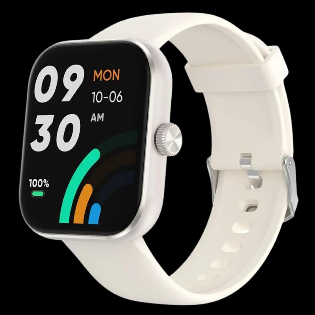 Black Shark GTS Plata con pantalla AMOLED 1,85 pulgadas, bisel metálico cuadrado, correa de silicona blanca ajustable y resistencia al agua 3 ATM