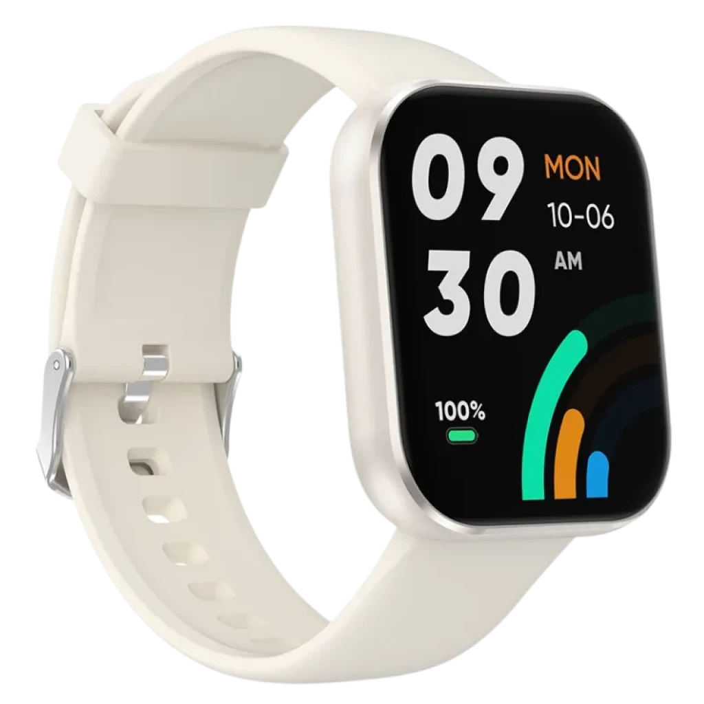 Vista a 45 grados del Black Shark GTS en color plata con correa blanca