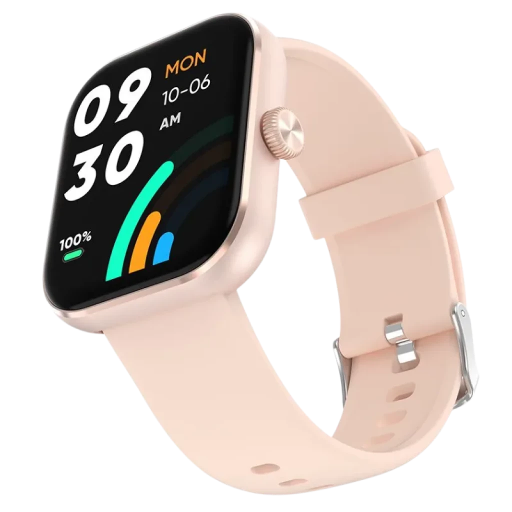 Black Shark GTS Dorado smartwatch con caja dorada, correa de silicona rosa, pantalla curva a color, corona lateral, indicador de batería y widget de actividad