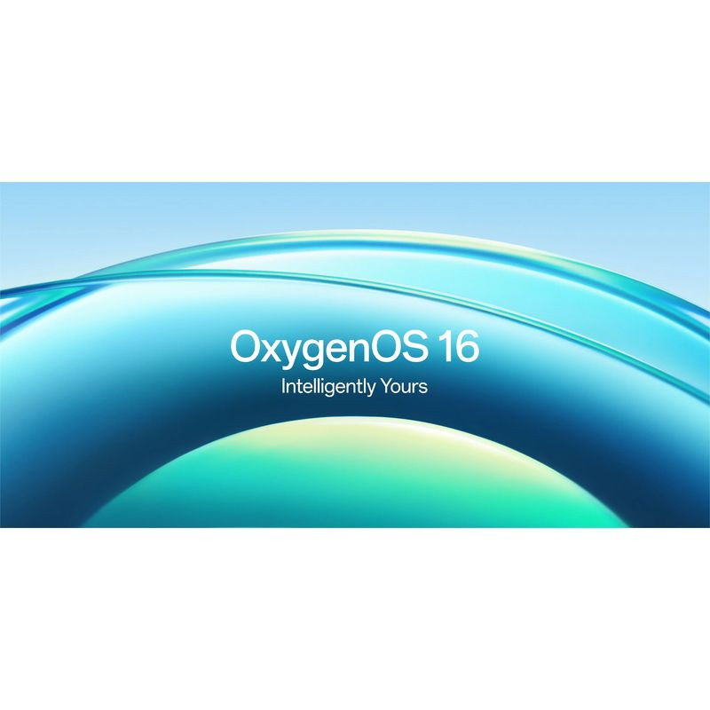 Oneplus 15R 5G 12GB/512GB Negro con interfaz OxygenOS 16; gráficos curvos en tonos azul y verde, estilo limpio y moderno, texto Intelligent­ly Yours visible