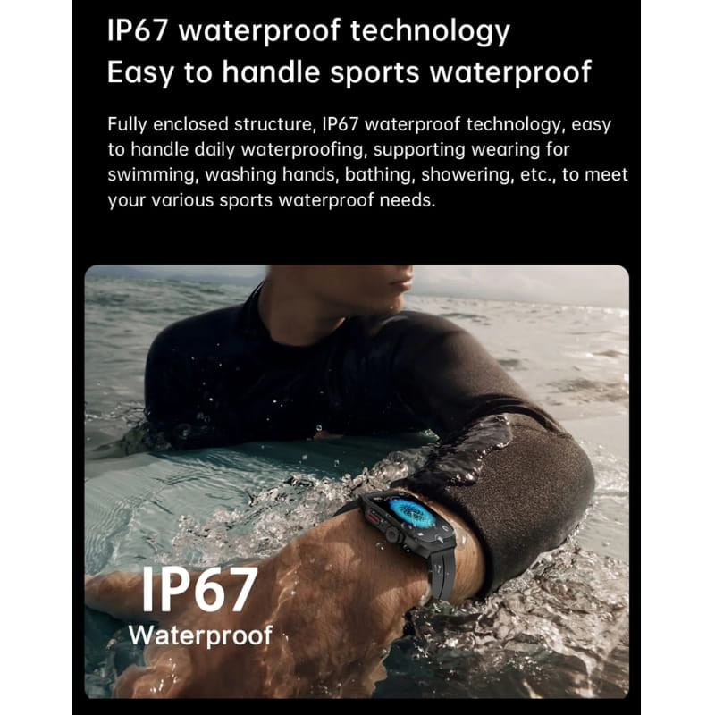 Resistencia al agua del smartwatch OV88 ajustado en una muñeca para referencia de tamaño real