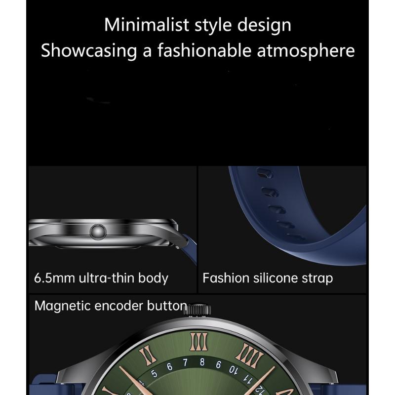 TN99 Smartwatch com corpo ultrafino de 6,5 mm, botão codificador magnético e pulseira milanesa dourada elegante; mostrador moderno e acabamento premium