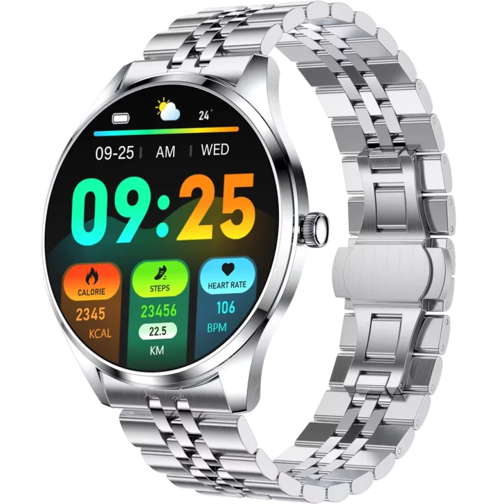 TN99 Smartwatch com bracelete metálica prateada IP67 Chamadas Bluetooth