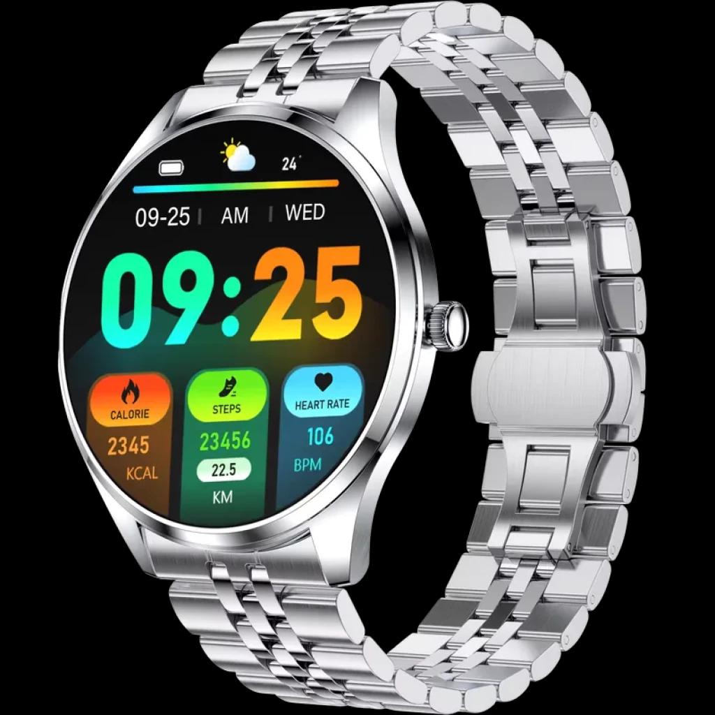 TN99 Smartwatch com bracelete metálica prateada IP67 Chamadas Bluetooth