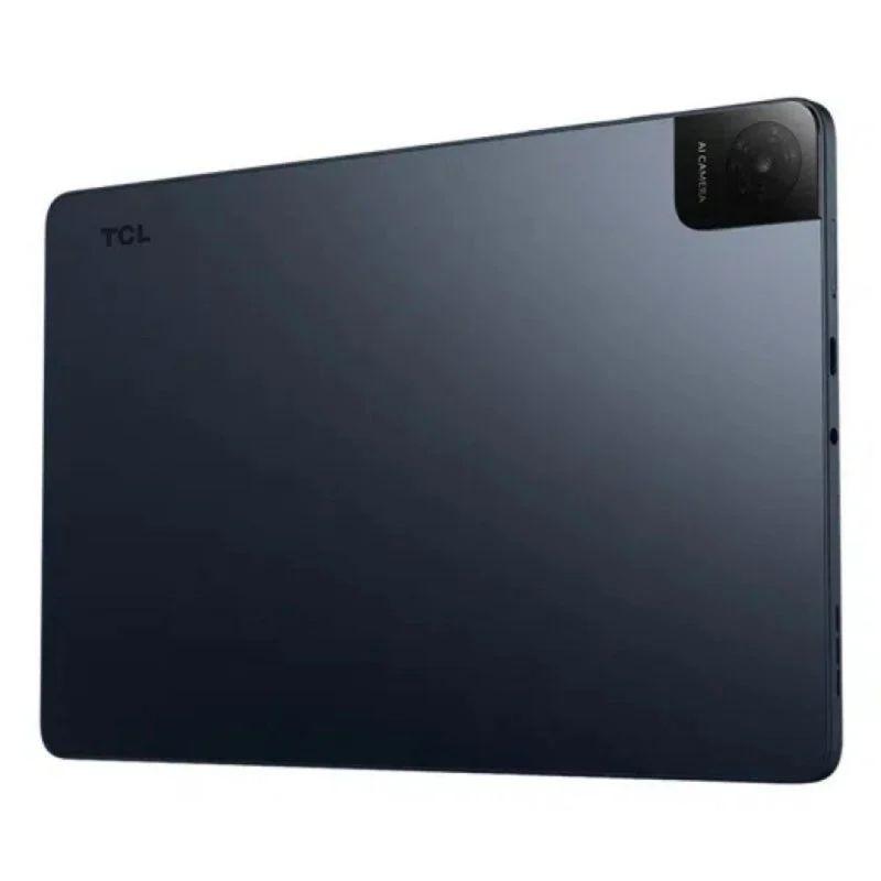 Tablet gris antracita con acabado mate, cámara trasera en módulo rectangular negro y logo TCL discreto; diseño delgado y bordes redondeados 10.1 pulgadas