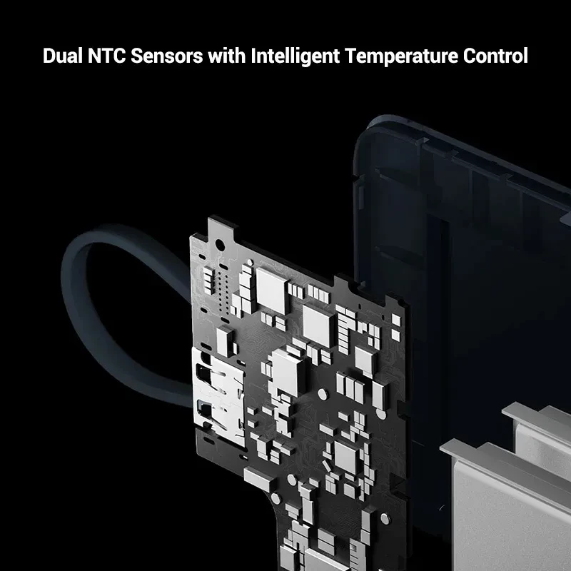 Placa interna del power bank Xiaomi 67W 20000 Azul Hielo con sensores NTC duales y control inteligente de temperatura, cable integrado visible