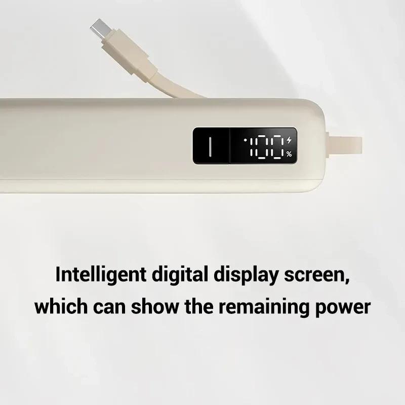 Xiaomi 67W Power Bank 20000 Bege com cabo integrado, corpo bege minimalista, logotipo mi central, alça de transporte trançada no topo