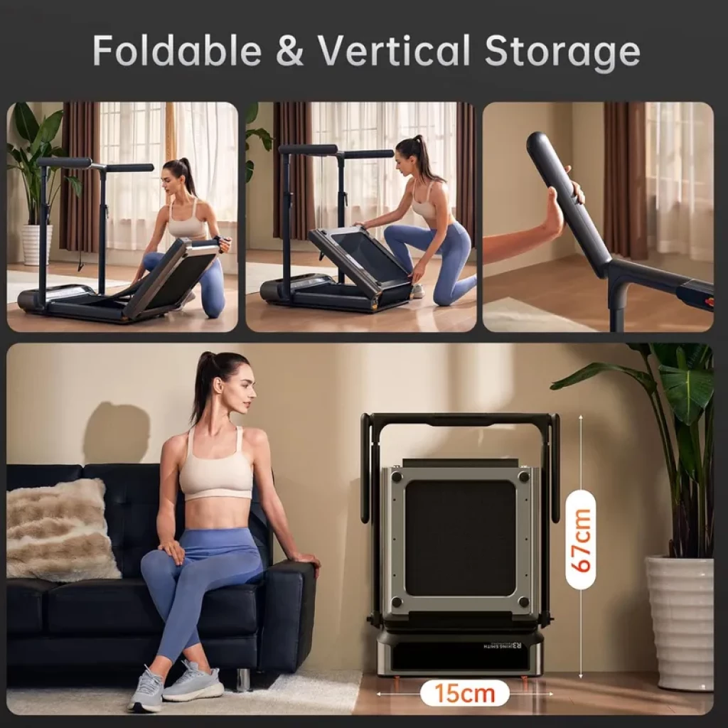 Kingsmith Walkingpad R3 Hybrid + tapis de course pliable avec poignée, rangement vertical 67 cm x 15 cm, cadre compact, facile à plier et déplacer