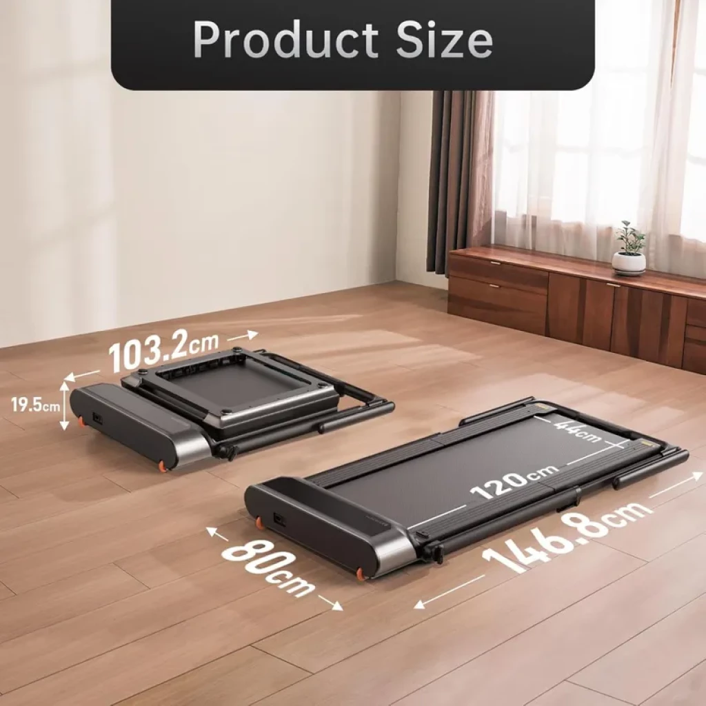 Kingsmith Walkingpad R3 Hybrid + tapis de course pliable, format compact. Plateau 120 cm x 44 cm, pliage à 103,2 cm x 80 cm x 19,5 cm, design gris moderne
