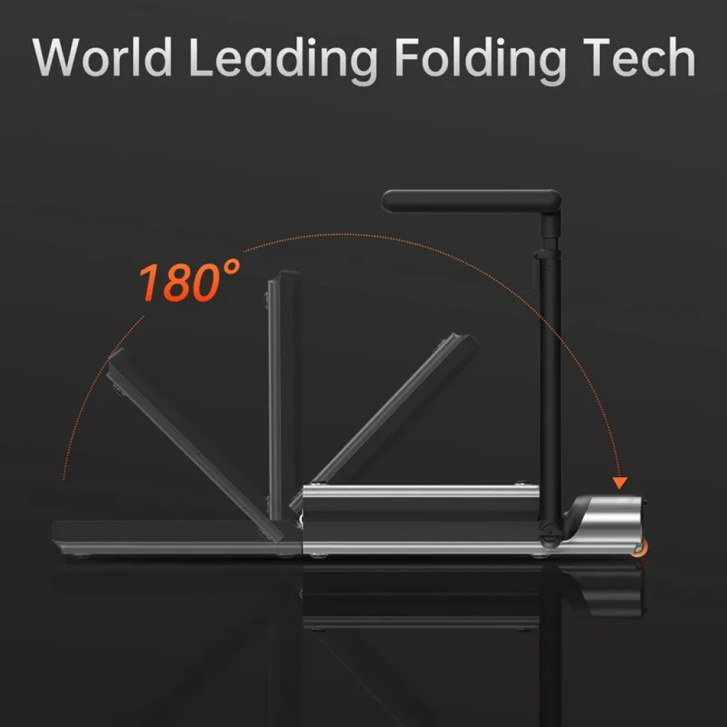 Kingsmith Walkingpad R3 Hybrid + tapis de course pliable avec poignée, structure aluminium, pliage à 180°, roulettes avant, design compact noir et argent