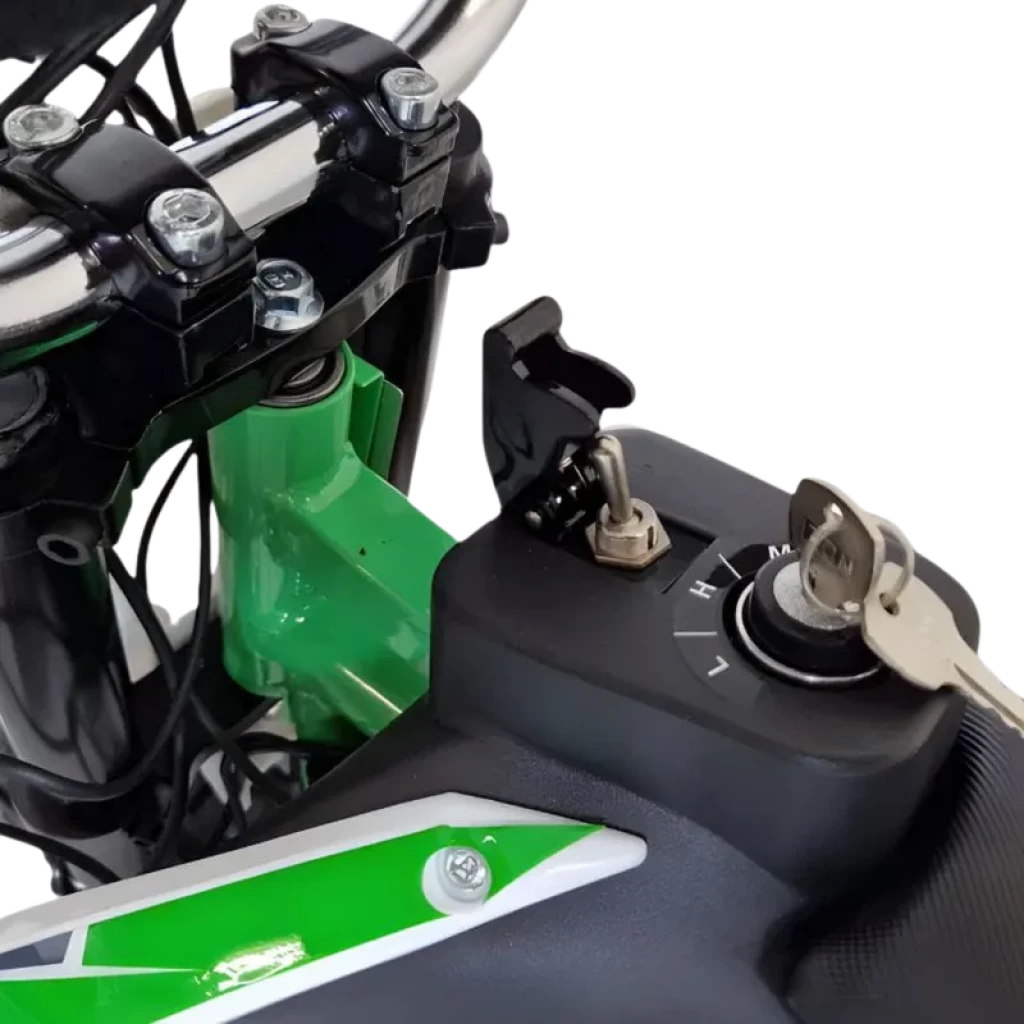 Moto de Cross 36V Verde - Moto eléctrica para niños con tablero de llave, selector de velocidad H-M-L, manillar metálico robusto y detalles gráficos verdes