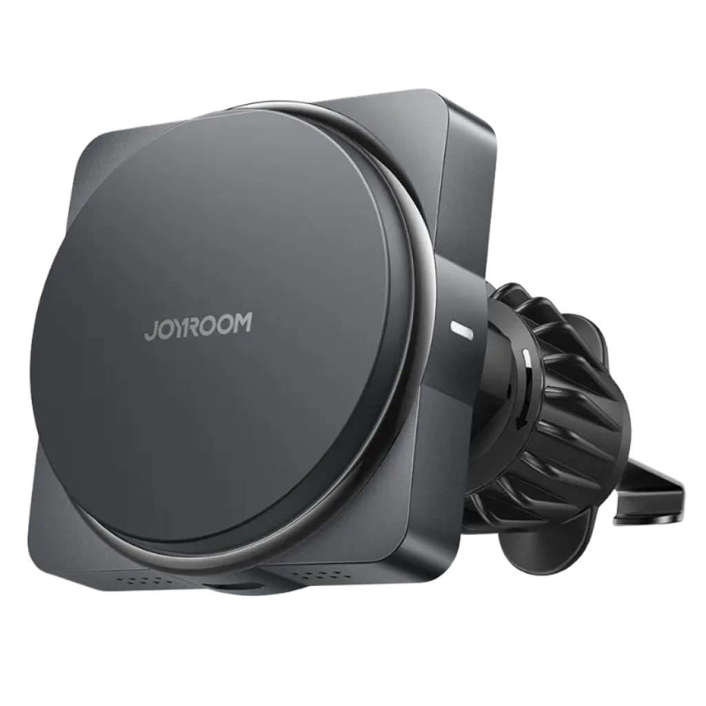 Joyroom JR-ZS506 15W, cargador magnético para coche con soporte de rejilla, diseño compacto en negro, cabeza circular giratoria y sujeción segura