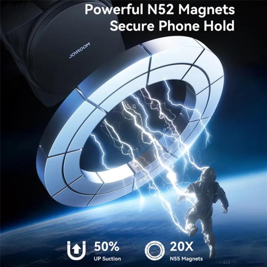 Anillo magnético N52 plateado con segmentos brillantes, diseño circular para sujeción fuerte del teléfono, potencia 15W, compatible con soporte de coche