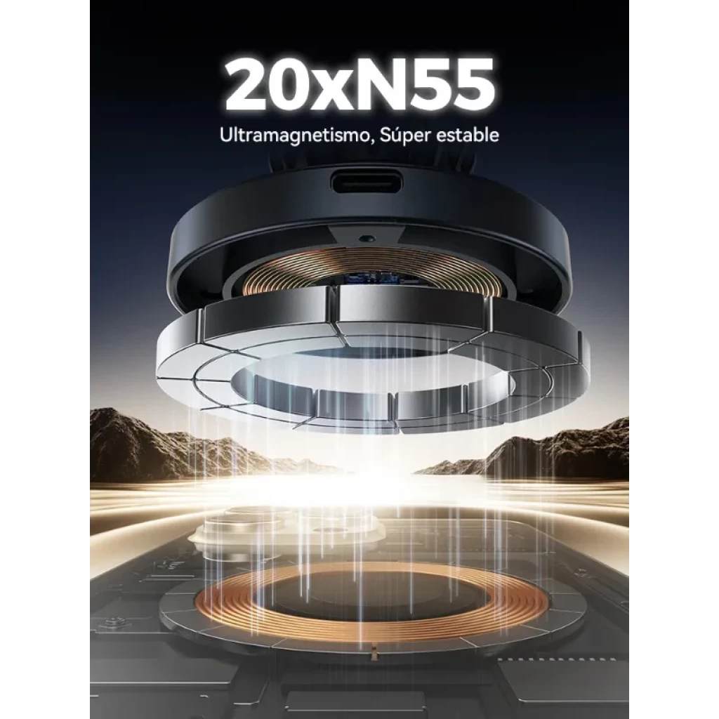 Módulo magnético 20xN55 con bobinas visibles y puerto USB-C, diseñado para carga inalámbrica 15W estable en soporte de coche Joyroom JR-ZS502