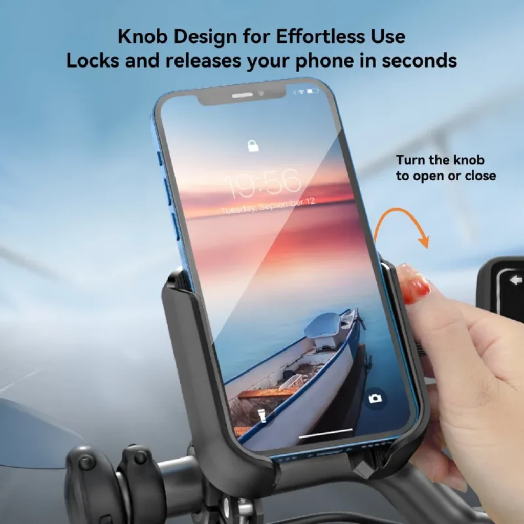 Joyroom JR-ZS431 soporte para bicicleta con perilla giratoria, doble bloqueo seguro, rotación 360°, montaje al manillar y agarre firme para smartphone