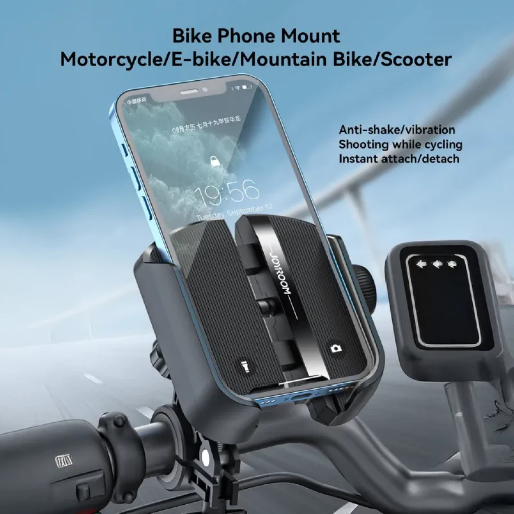 Joyroom JR-ZS431 soporte para smartphone con doble bloqueo, rotación 360°, brazo robusto y almohadillas antideslizantes para bicicleta, moto y scooter