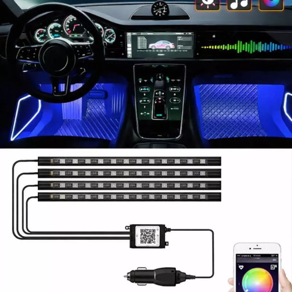 72 LED RGB Mechero de coche APP - Kit de iluminación interior para coche